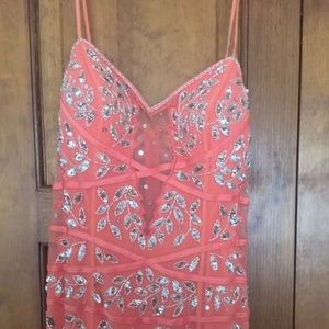 Coral Spaghetti Strap Sequence Dress